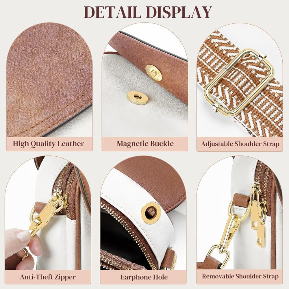 Small Leather Crossbody Bag Women Travel Purse Cell Phone Organizer - Picture 4 of 6